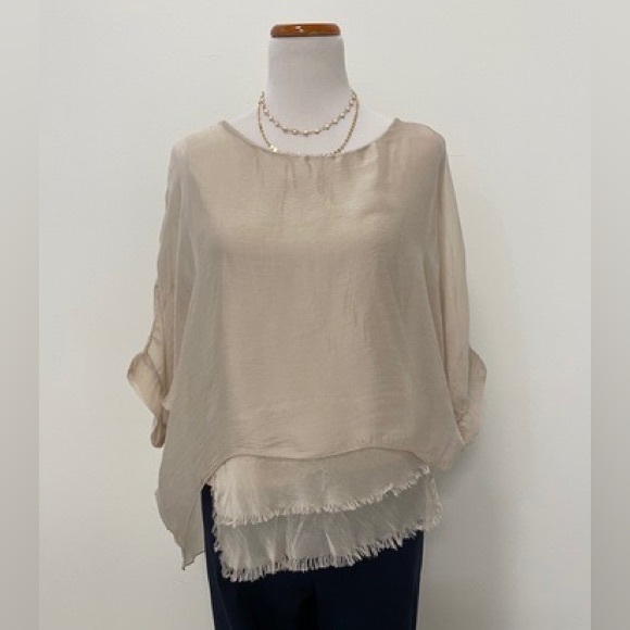 Silk White Blouse with Layered Hem made in Italy - Picture 8 of 13